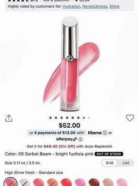 Armani Beauty Prisma Glass Hydrating Lip Gloss with Squalane Pink & Clear Lip